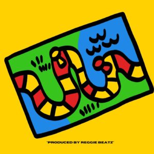 A vibrant illustration features a winding red and yellow path against a bright green and blue backdrop, reminiscent of the playful board game Snake & Ledders. The phrase "Produced by Reggie Beatz" is placed at the bottom, capturing the essence of family entertainment.